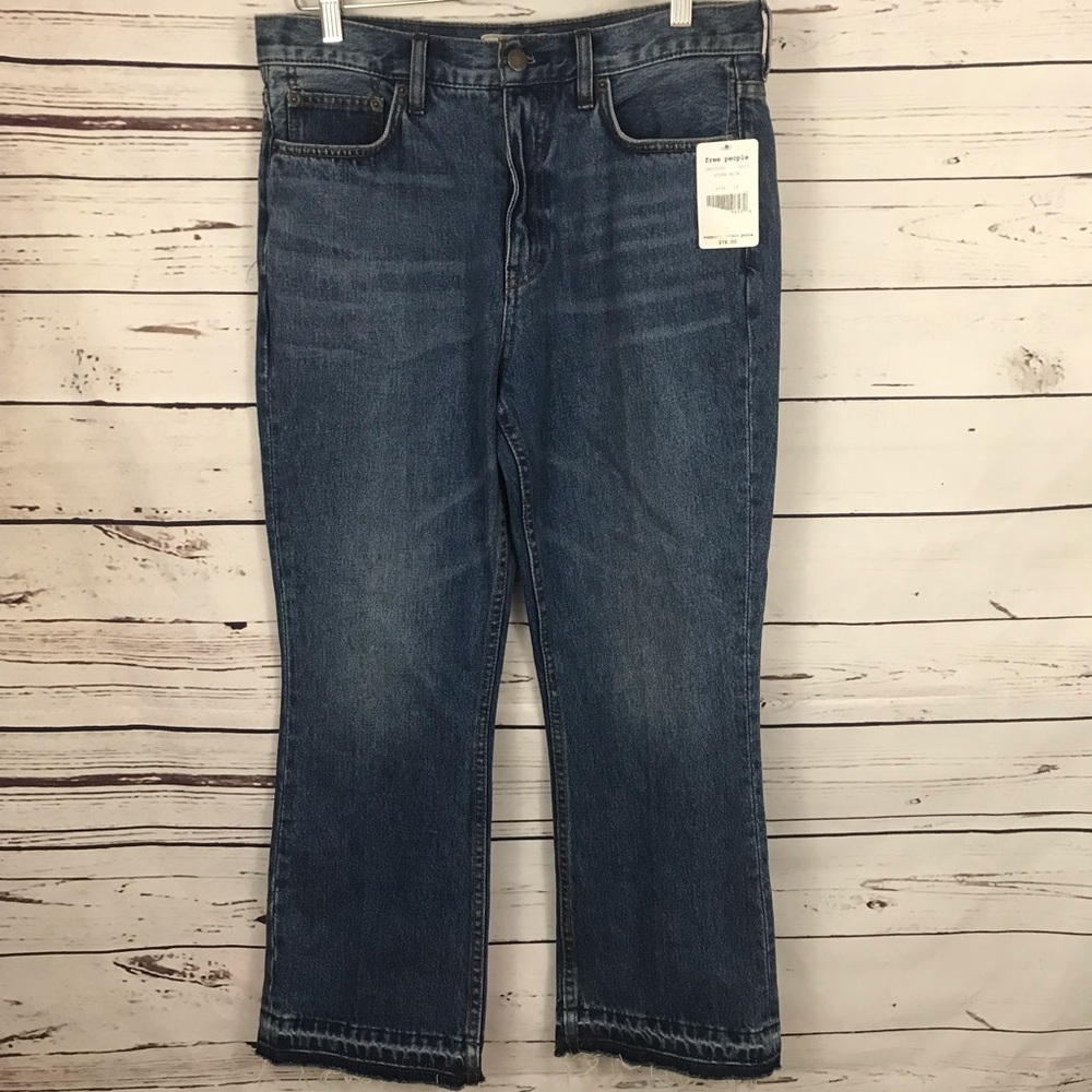 NWT Free People Blue Stone Frayed Cuff Jeans Sz 28